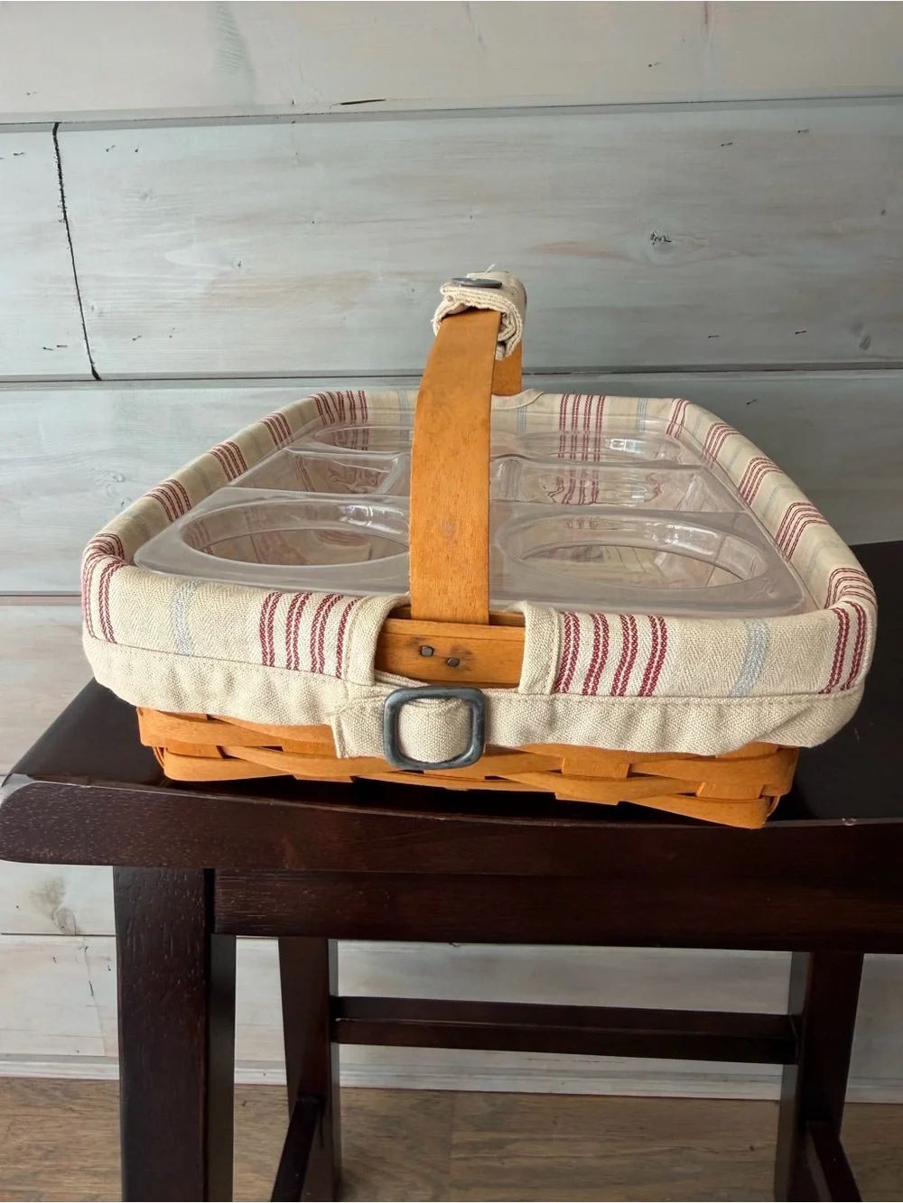 Longaberger Back Porch Basket 2 protectors and striped liner